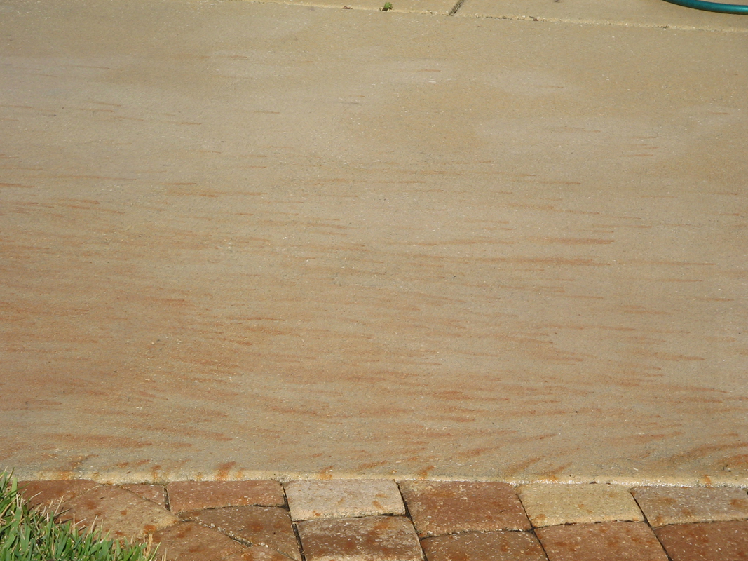 Before fertilizer stain removal on concrete