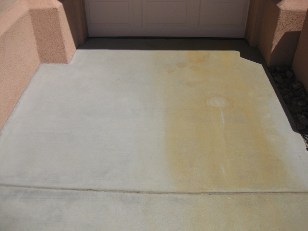 Before battery acid on concrete stain removal