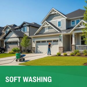 Professional soft washing service in Plano, TX using eco-friendly cleaning techniques on a home's exterior.