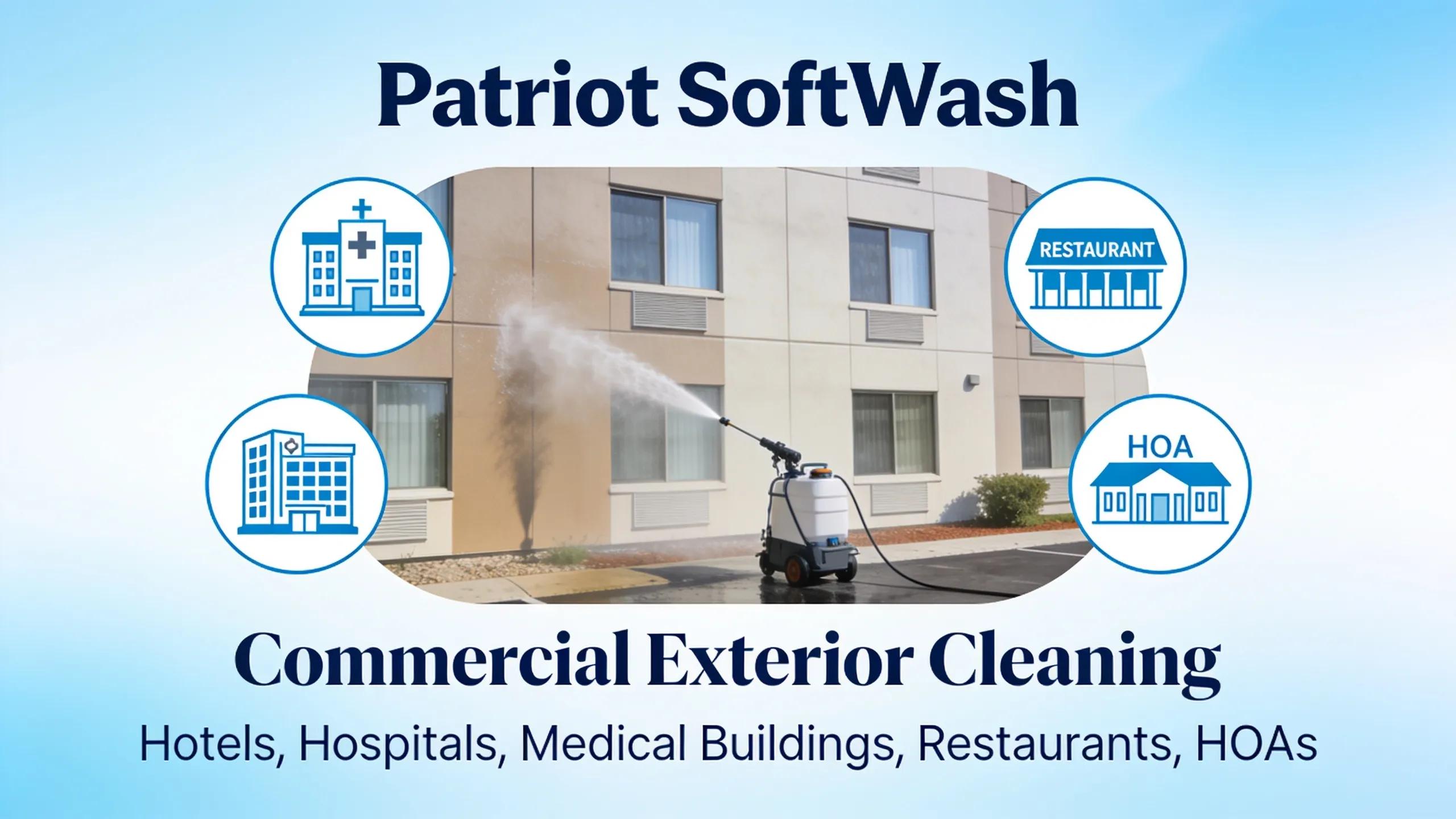 Patriot SoftWash provides commercial exterior cleaning for hotels, hospitals, medical buildings, restaurants, HOAs