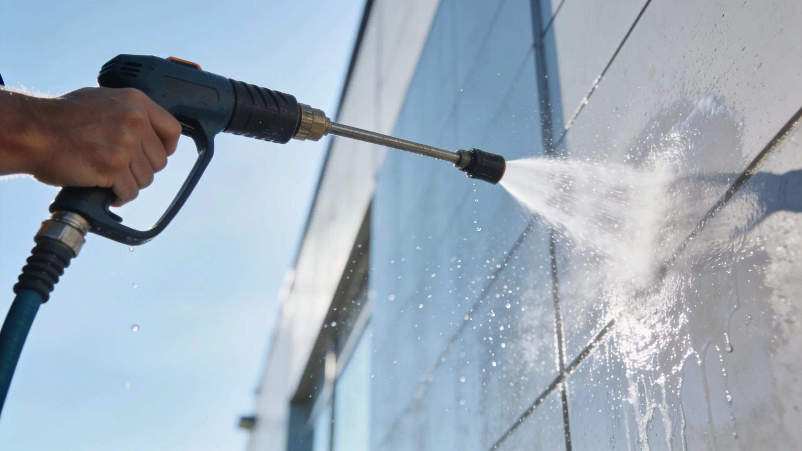 Soft washing applies roughly the same pressure as a garden hose, so commercial surfaces