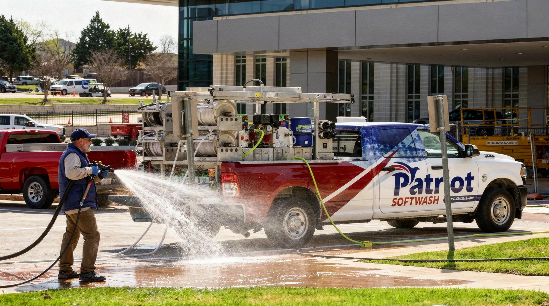 Patriot SoftWash uses low-pressure application of water-based solutions to treat organic growth and inorganic staining